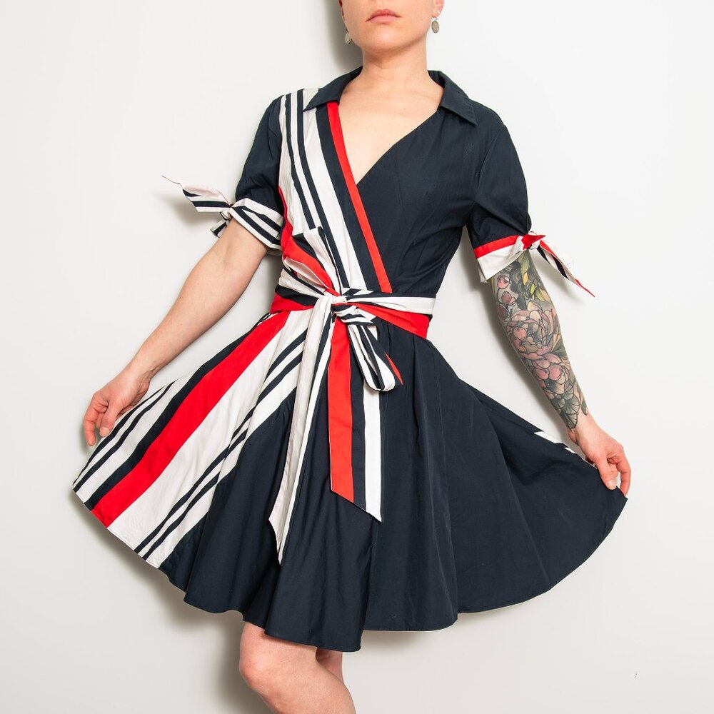 Nautical Summer Colorblock Sun Dress in Red Blue and White